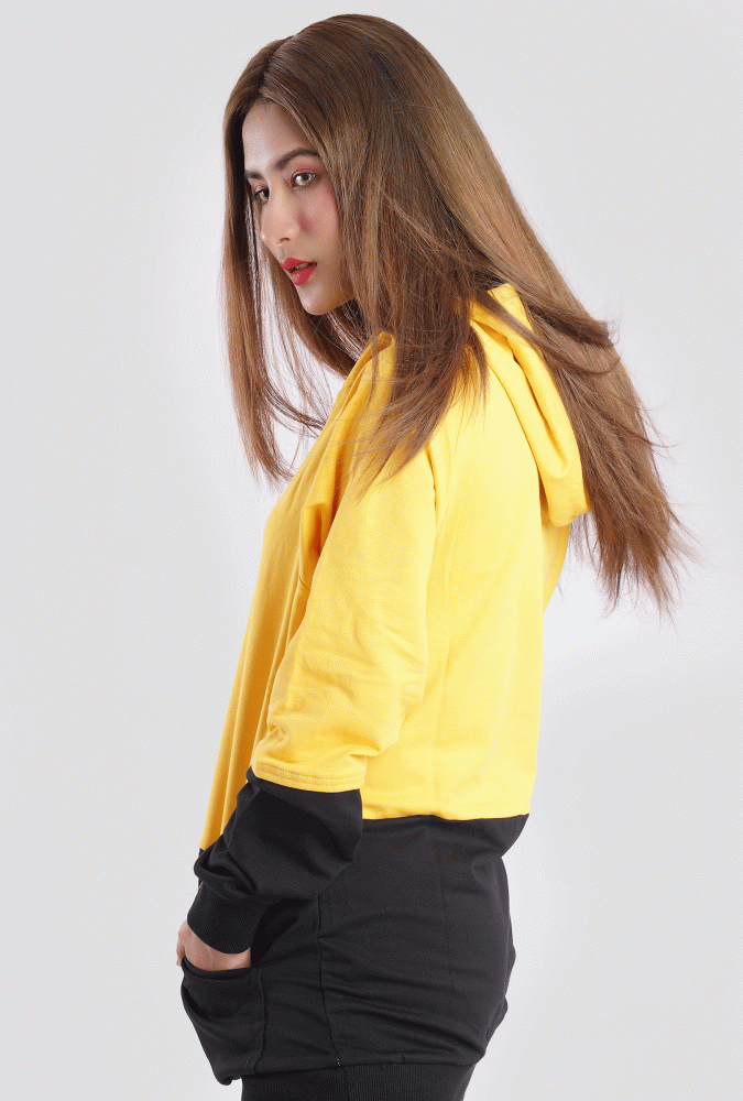 YGN Traffic Yellow and Black Hoodie girl